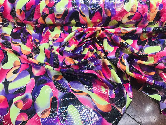 Snake Print Multi Color Fabric Nylon Spandex Fabric, Swimwear/Active wear ( Purple, 1 Yard)