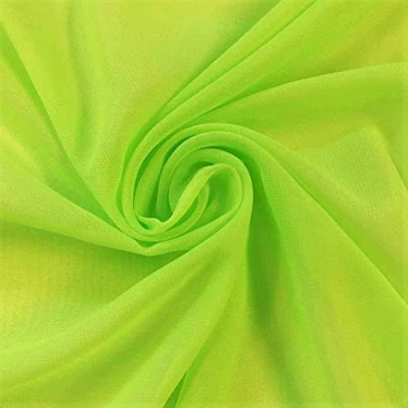 Polyester Soft Light Weight, Sheer, See Through Chiffon Fabric Sold By The Yard. Neon Lime