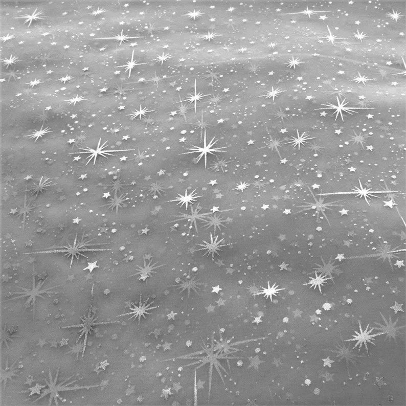 60" Wide Foil Star Silver on Sheer Organza Fabric by The Yard ( Silver , by The Yard)