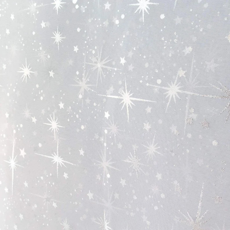 60" Wide Foil Star Silver on Sheer Organza Fabric by The Yard ( White , by The Yard)