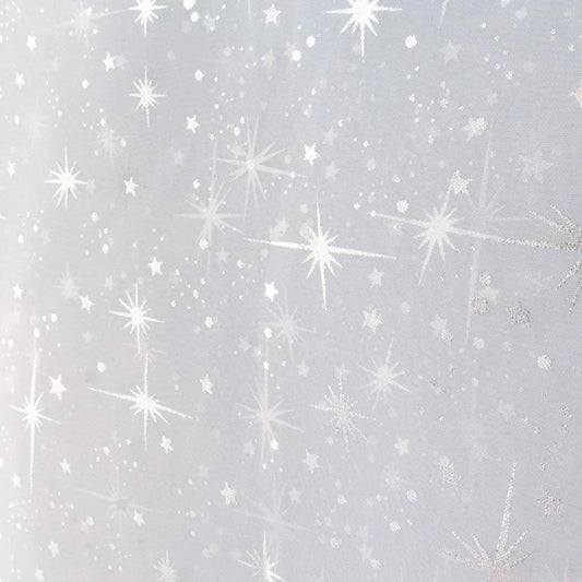 60" Wide Foil Star Silver on Sheer Organza Fabric by The Yard ( White , by The Yard)