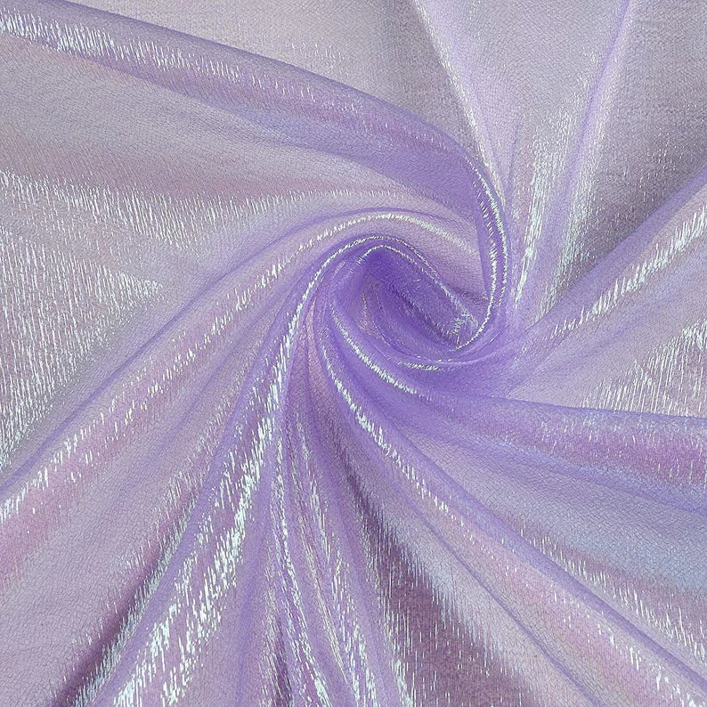 52" Wide Iridescent Translucent Crushed Shimmer Organza Fabric, Sells by The Yard ( Lavender )