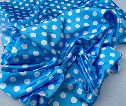 Turquoise/White 1/2inch Polka Dot Soft/Silky Charmeuse Satin Fabric.By The Yard.