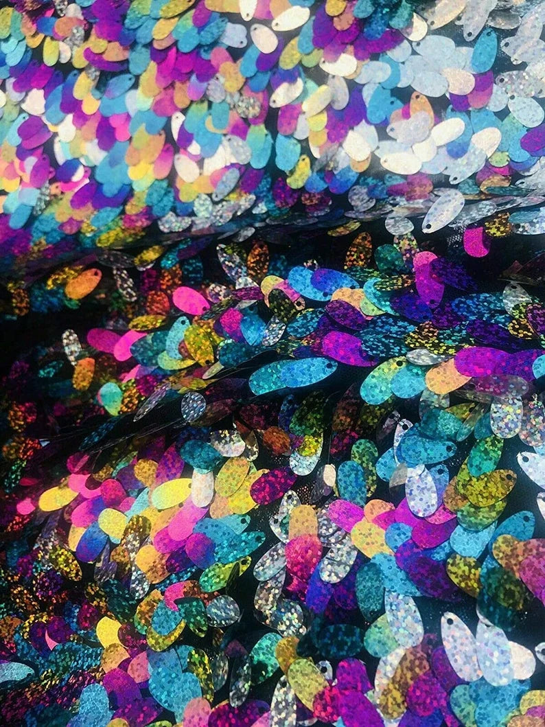 Iridescent 12 MM Teardrop-Decorations-Mermaid Sequins on a Mesh-Sold by Yard. (By the Yard Iridescent Multi Color)