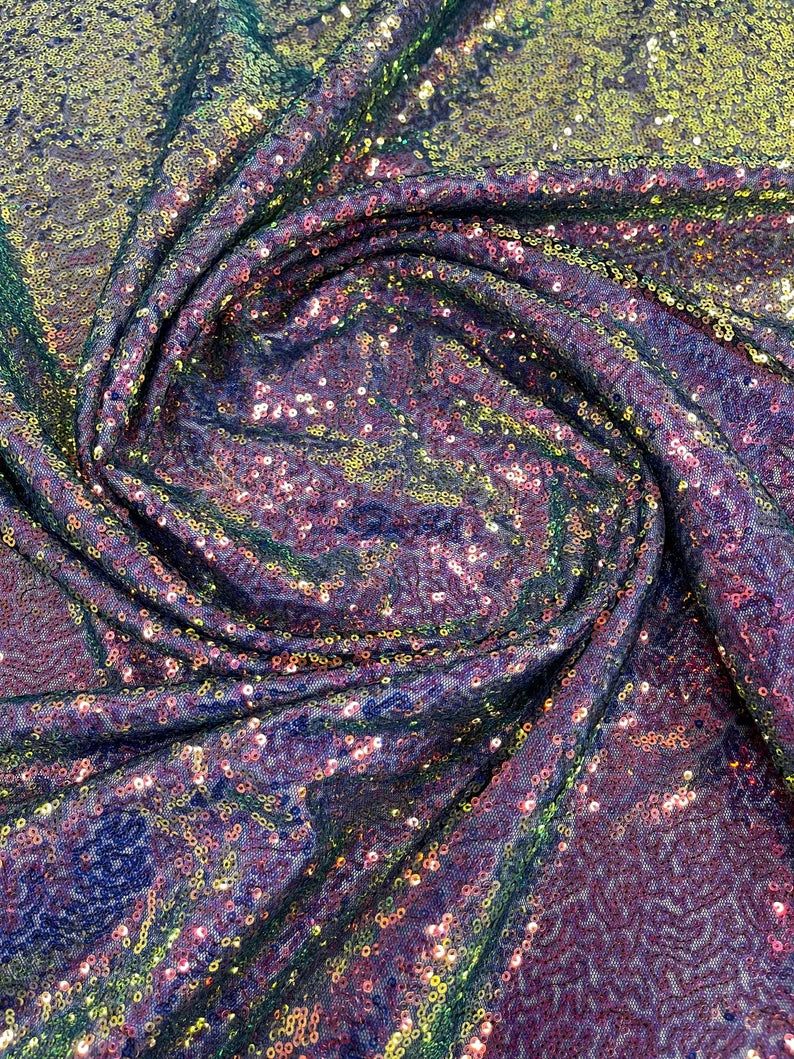 Rainbow iridescent mermaid fish scales-mini glitz sequins embroider on a 2 way stretch mesh fabric-sold by the yard-