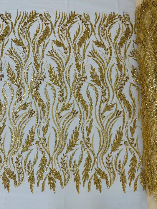 Festival Design Embroider and heavy beading on a mesh lace-sold by the yard. Gold