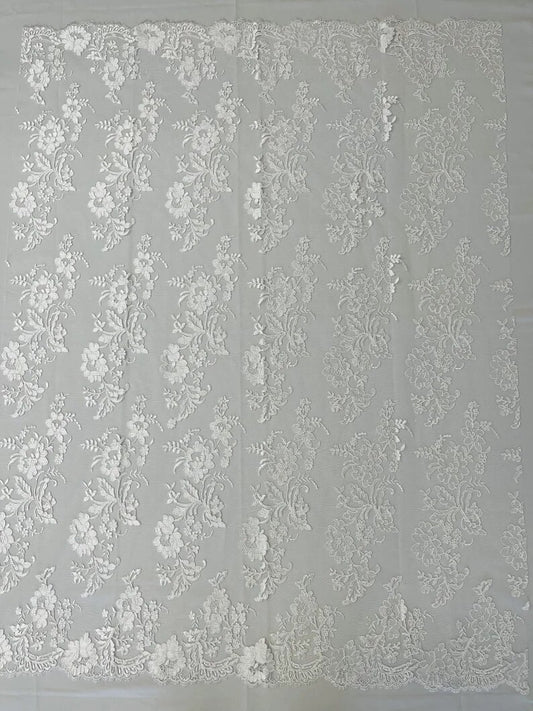 Floral Corded Mesh Lace Fabric By The Yard Used For -Dress-Bridal-Decorations White