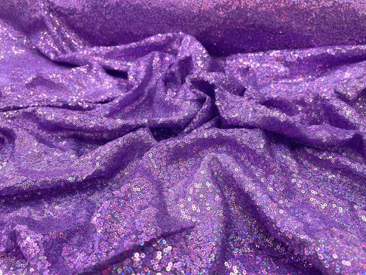 Iridescent Mermaid Fish Scales-Mini Glitz Sequins Embroider on a 2 Way Stretch Mesh Fabric-Sold by the Yard- Lavender